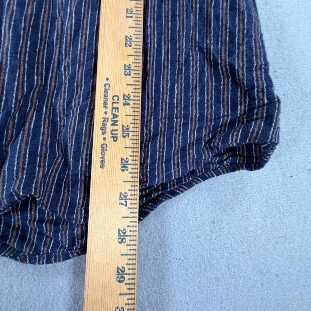 Banana Republic Mens L Slim Fit Untucked Shirt Blue Stripe Linen Cotton Blend